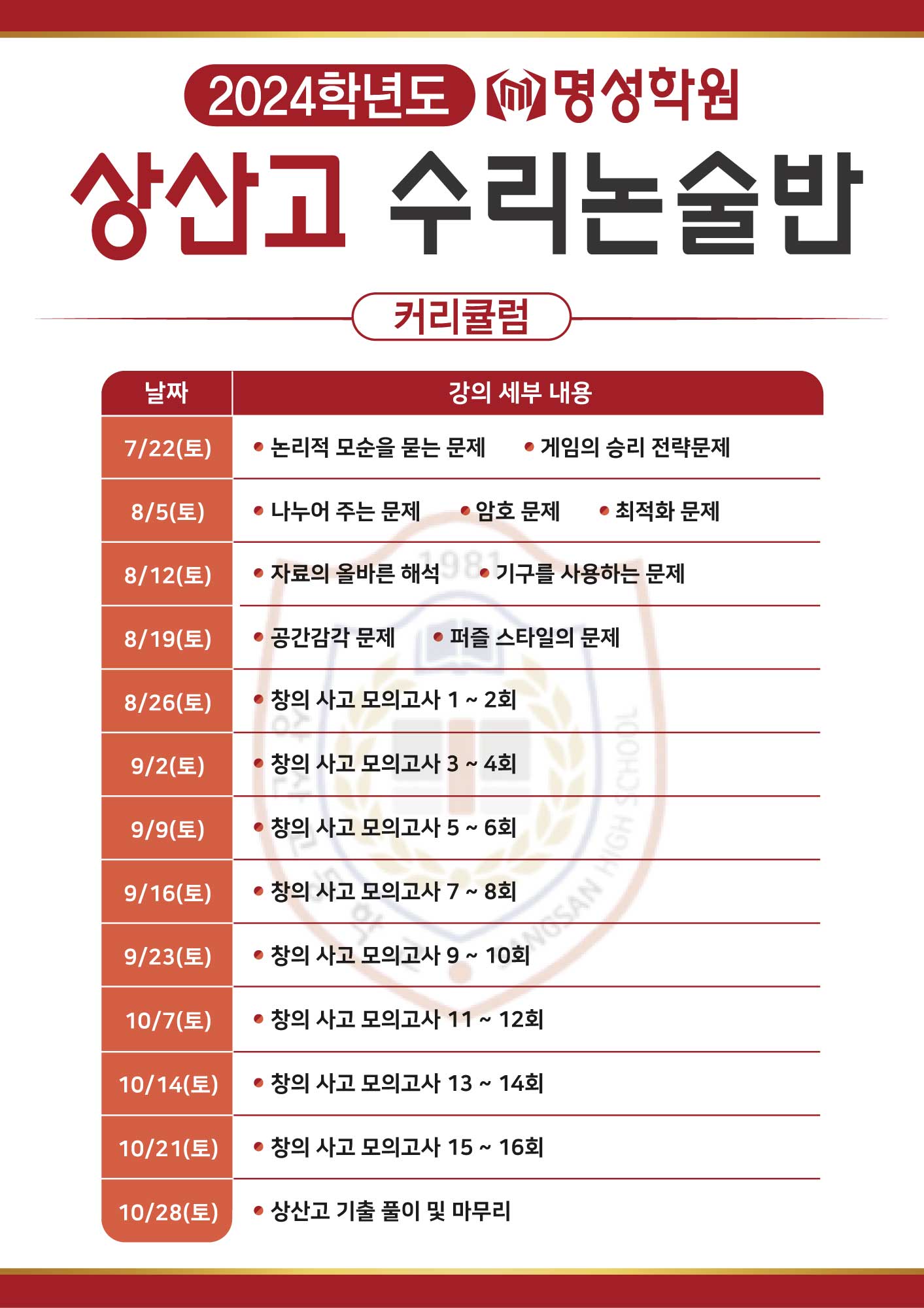 상산고 수리논술 커리큘럼